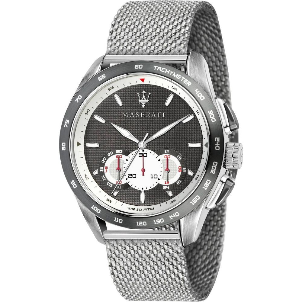 Maserati Traguardo R8873612008 Men's Chronograph Analog Watch - Stainless Steel Mesh Bracelet, Gray Dial