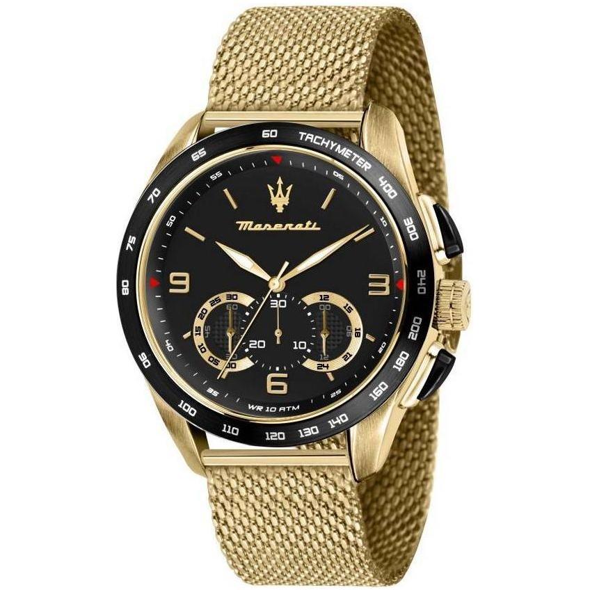 Maserati Traguardo Chronograph Gold Tone Stainless Steel Black Dial Quartz R8873612010 100M Men's Watch