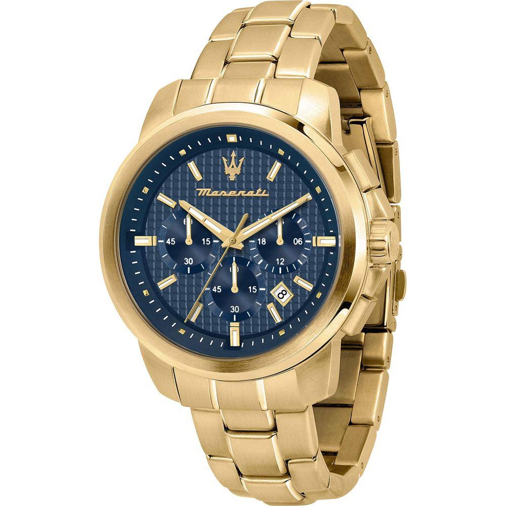 Maserati Successo Chronograph R8873621021 Men's Watch - Blue Dial, Gold Tone Stainless Steel Bracelet