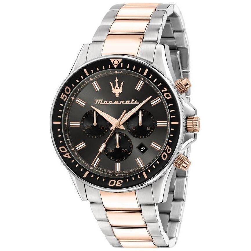Maserati Sfida Chronograph Two Tone Stainless Steel Black Dial Quartz R8873640002 100M Men's Watch