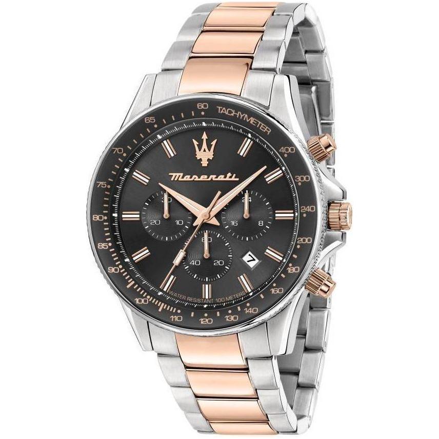 Maserati Stile Chronograph Two Tone Stainless Steel Black Dial Quartz R8873640021 100M Men's Watch