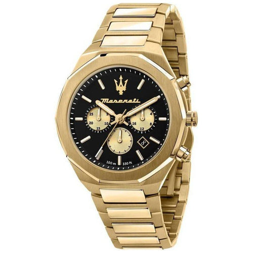 Load image into Gallery viewer, Maserati Stile Chronograph Gold Tone Stainless Steel Black Dial Quartz R8873642001 100M Men&#39;s Watch
