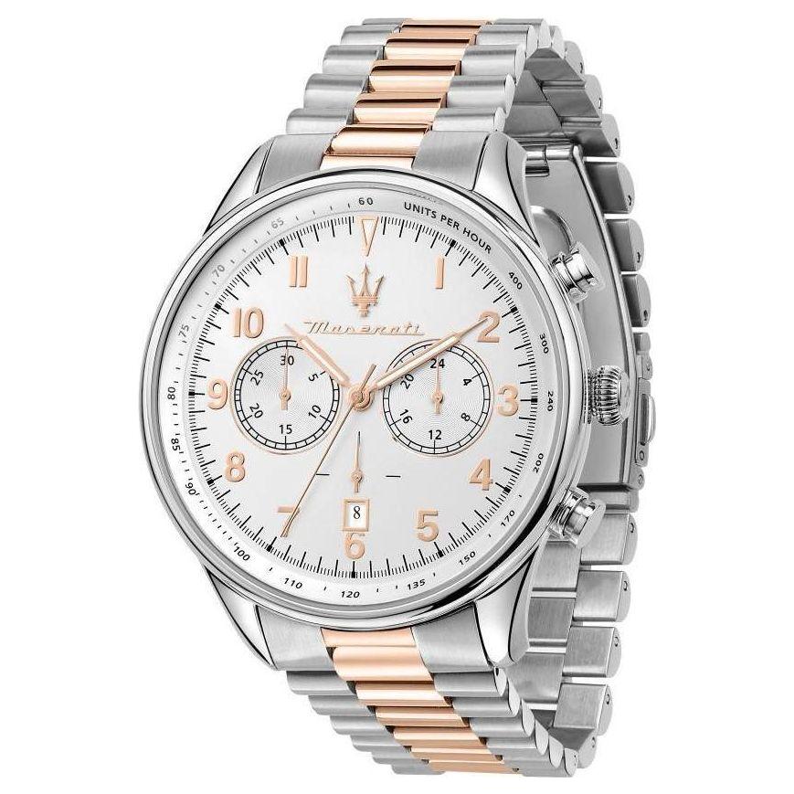 Maserati Tradizione Chronograph Silver Dial Quartz R8873646002 100M Men's Two Tone Stainless Steel Watch