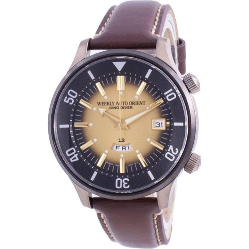 Load image into Gallery viewer, Orient King Diver Automatic RA-AA0D04G0HB 200M Men&#39;s Gold Tone Leather Strap Watch

