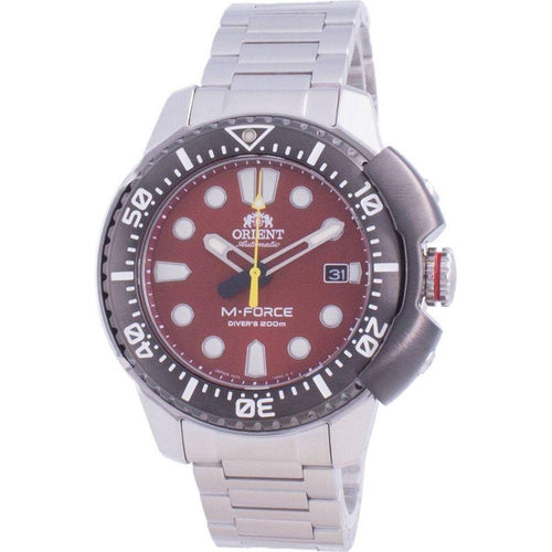 Load image into Gallery viewer, Orient M-Force AC0L 70th Anniversary Automatic Diver&#39;s RA-AC0L02R00B Japan Made 200M Men&#39;s Watch - Red Dial Stainless Steel Bracelet
