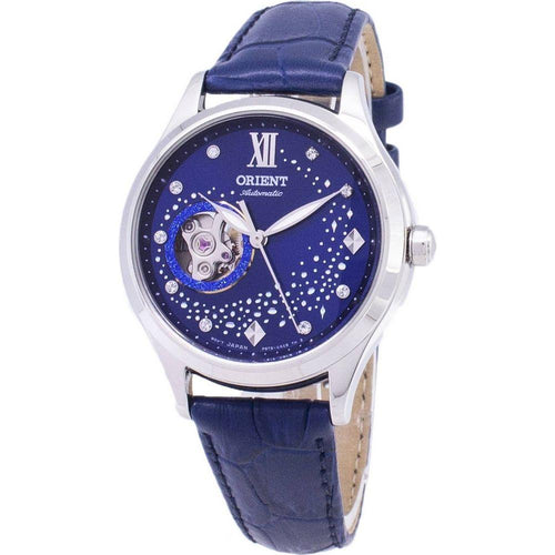 Load image into Gallery viewer, Introducing the Elegant Blue Leather Strap for Women&#39;s Orient RA-AG0018L10B Automatic Open Heart Diamond Accents Watch
