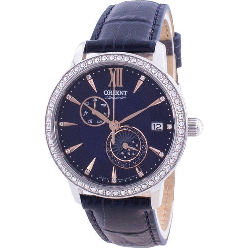 Load image into Gallery viewer, Orient Sun &amp; Moon Phase Diamond Accents Automatic Japan Made RA-AK0006L00C Women&#39;s Watch - Blue Dial
