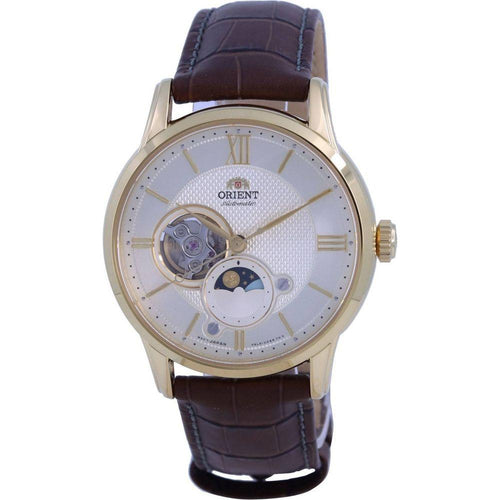 Load image into Gallery viewer, Rose Gold Leather Strap Replacement for Men&#39;s Orient Classic Sun &amp; Moon Open Heart Automatic Watch
