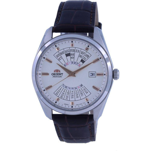 Load image into Gallery viewer, Orient Men&#39;s White Dial Leather Automatic Multi Year Calendar Watch - Model RA-BA0005S10B
