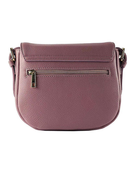RB1002AZ | Borsa a Tracolla  in Vera Pelle Made in Italy con Tracolla removibile in pelle e attacchi con fibbie in metallo Oro Lucido - Colore Rosa Antico - Dimensioni: cm 26 x 20 x 10-1
