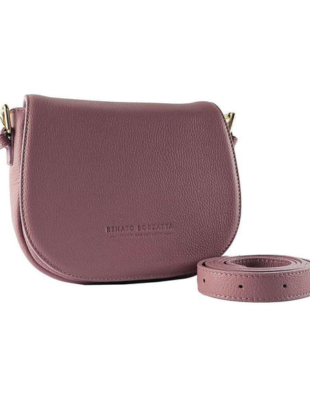 RB1002AZ | Borsa a Tracolla  in Vera Pelle Made in Italy con Tracolla removibile in pelle e attacchi con fibbie in metallo Oro Lucido - Colore Rosa Antico - Dimensioni: cm 26 x 20 x 10-0