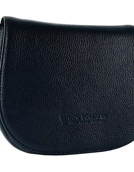 RB1002A | Borsa a Tracolla  in Vera Pelle Made in Italy con Tracolla removibile in pelle e attacchi con fibbie in metallo Oro Lucido - Colore Nero - Dimensioni: cm 26 x 20 x 10-0