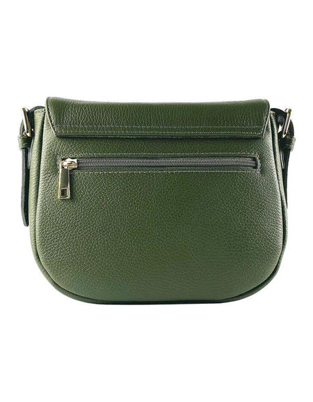 RB1002E | Borsa a Tracolla  in Vera Pelle Made in Italy con Tracolla removibile in pelle e attacchi con fibbie in metallo Oro Lucido - Colore Verde - Dimensioni: cm 26 x 20 x 10-1