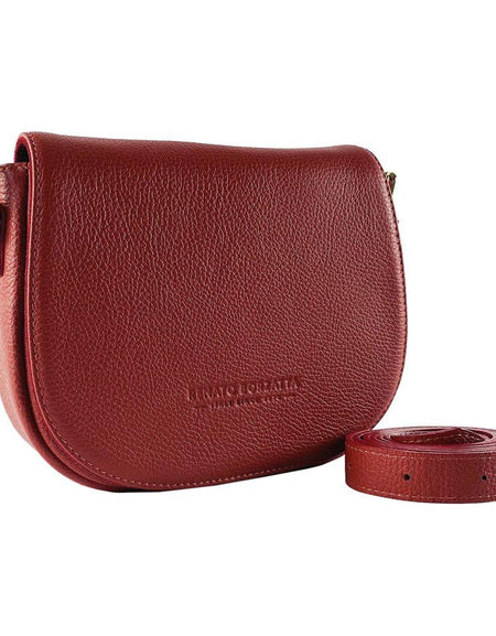 RB1002V | Borsa a Tracolla  in Vera Pelle Made in Italy con Tracolla removibile in pelle e attacchi con fibbie in metallo Oro Lucido - Colore Rosso - Dimensioni: cm 26 x 20 x 10-0