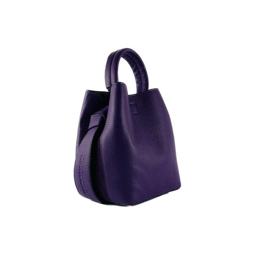 Load image into Gallery viewer, RB1006Y | Borsa Secchiello con Pochette in Vera Pelle Made in Italy.Tracollina con attacchi a moschettone in metallo Oro Lucido - Colore Viola - Dimensioni: cm 16 x 14 x 21 + Manico 13 cm-0
