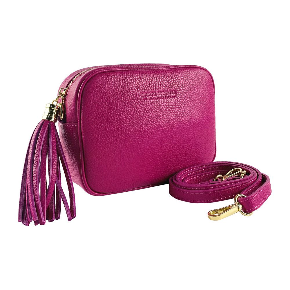 RB1007BE | Tracollina  Donna in Vera Pelle Made in Italy.Tracolla removibile. Attacchi con moschettoni in metallo Oro Lucido - Colore Fuxia - Dimensioni: cm 20 x 15 x 7-2