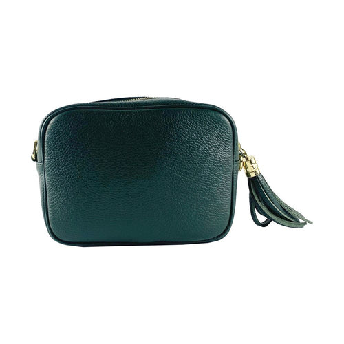 Load image into Gallery viewer, RB1007E | Tracollina  Donna in Vera Pelle Made in Italy.Tracolla removibile. Attacchi con moschettoni in metallo Oro Lucido - Colore Verde - Dimensioni: cm 20 x 15 x 7-3
