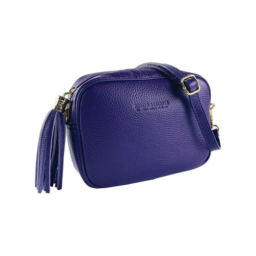 Load image into Gallery viewer, RB1007Y | Tracollina  Donna in Vera Pelle Made in Italy.Tracolla removibile. Attacchi con moschettoni in metallo Oro Lucido - Colore Viola - Dimensioni: cm 20 x 15 x 7-0
