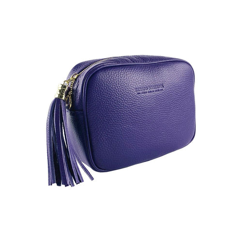 Load image into Gallery viewer, RB1007Y | Tracollina  Donna in Vera Pelle Made in Italy.Tracolla removibile. Attacchi con moschettoni in metallo Oro Lucido - Colore Viola - Dimensioni: cm 20 x 15 x 7-6
