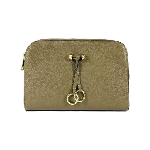 Load image into Gallery viewer, RB1011AQ | Tracollina Donna in Vera Pelle Made in Italy. Tracolla removibile. Attacchi con moschettoni in metallo Oro Lucido - Colore Taupe - Dimensioni: cm 25 x 17 x 10-1
