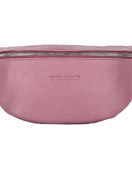 RB1015AZ | Marsupio con tracolla removibile in Vera Pelle Made in Italy. Attacchi con moschettoni in metallo Nickel Lucido - Colore Rosa Antico - Dimensioni: 24 x 14 x 7-1