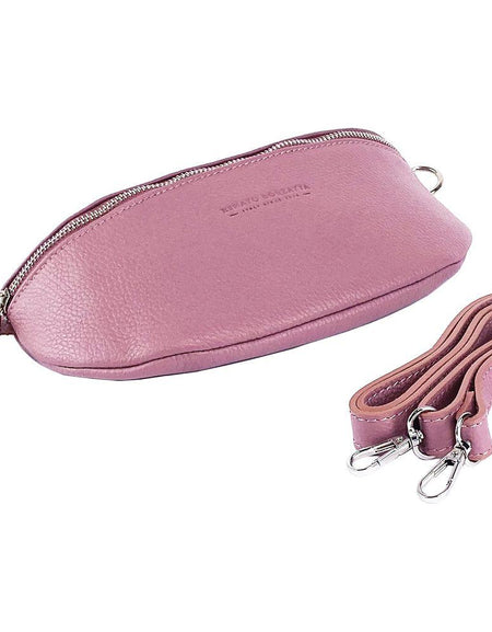 RB1015AZ | Marsupio con tracolla removibile in Vera Pelle Made in Italy. Attacchi con moschettoni in metallo Nickel Lucido - Colore Rosa Antico - Dimensioni: 24 x 14 x 7-0
