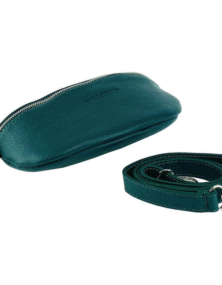 RB1015BZ | Marsupio con tracolla removibile in Vera Pelle Made in Italy. Attacchi con moschettoni in metallo Nickel Lucido - Colore Ottanio - Dimensioni: 24 x 14 x 7-0