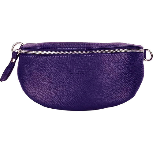 Load image into Gallery viewer, RB1015Y | Marsupio con tracolla removibile in Vera Pelle Made in Italy. Attacchi con moschettoni in metallo Nickel Lucido - Colore Viola - Dimensioni: 24 x 14 x 7-1
