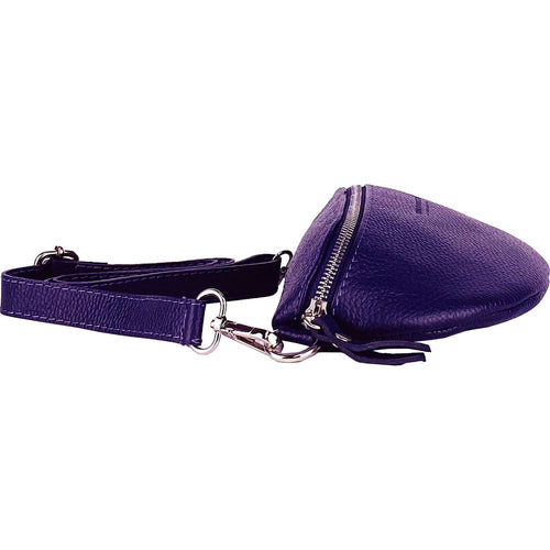 Load image into Gallery viewer, RB1015Y | Marsupio con tracolla removibile in Vera Pelle Made in Italy. Attacchi con moschettoni in metallo Nickel Lucido - Colore Viola - Dimensioni: 24 x 14 x 7-5
