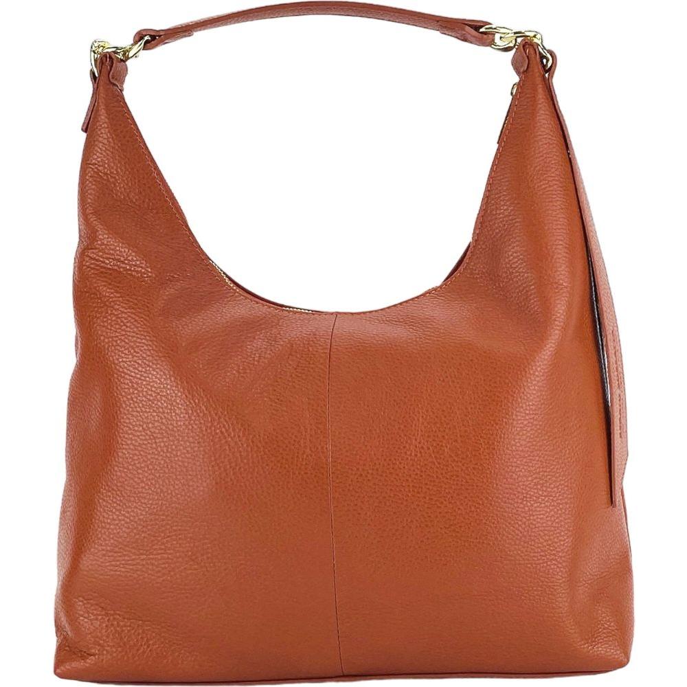 RB1017AM | Borsa Donna a spalla Morbida in Vera Pelle Made in Italy con manico singolo e tracolla removibile. Attacchi con moschettoni in metallo Oro Lucido - Colore Paprika - Dimensioni: cm 36 x 40 x 13-2