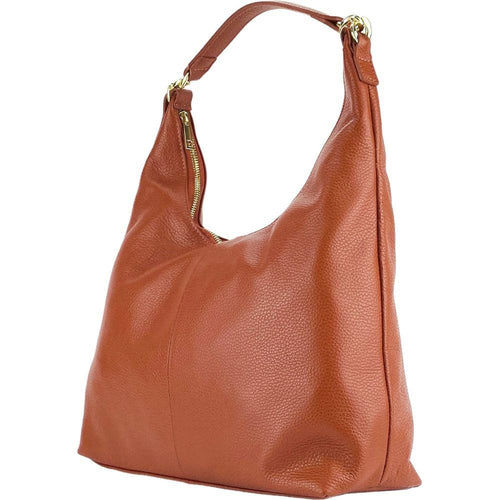 Load image into Gallery viewer, RB1017AM | Borsa Donna a spalla Morbida in Vera Pelle Made in Italy con manico singolo e tracolla removibile. Attacchi con moschettoni in metallo Oro Lucido - Colore Paprika - Dimensioni: cm 36 x 40 x 13-4
