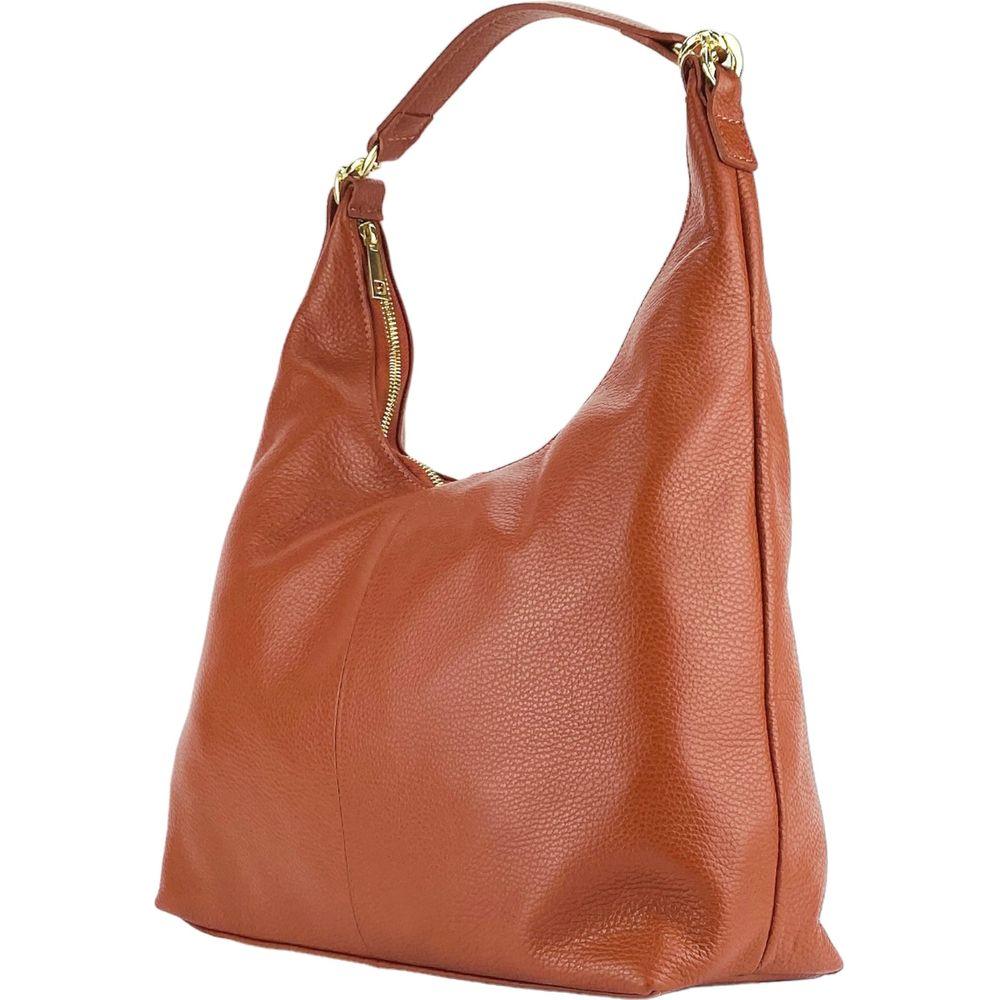 RB1017AM | Borsa Donna a spalla Morbida in Vera Pelle Made in Italy con manico singolo e tracolla removibile. Attacchi con moschettoni in metallo Oro Lucido - Colore Paprika - Dimensioni: cm 36 x 40 x 13-4