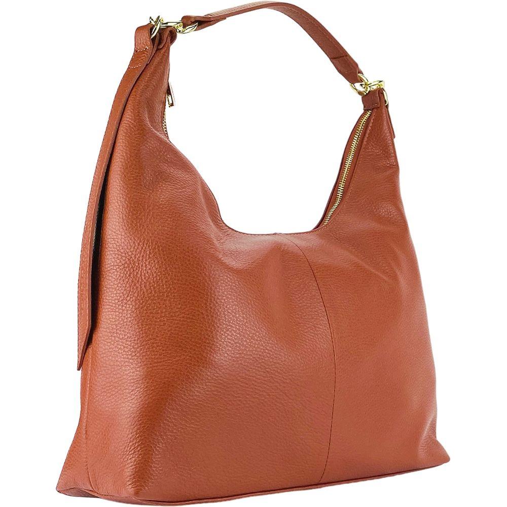 RB1017AM | Borsa Donna a spalla Morbida in Vera Pelle Made in Italy con manico singolo e tracolla removibile. Attacchi con moschettoni in metallo Oro Lucido - Colore Paprika - Dimensioni: cm 36 x 40 x 13-5