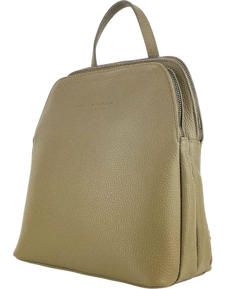 RB1018AQ | Zaino Donna Doppio scomparto in Vera Pelle Made in Italy con spallacci regolabili. Accessori in metallo Canna di Fucile - Colore Taupe - Dimensioni: cm 26 x 30 x 14,5-1