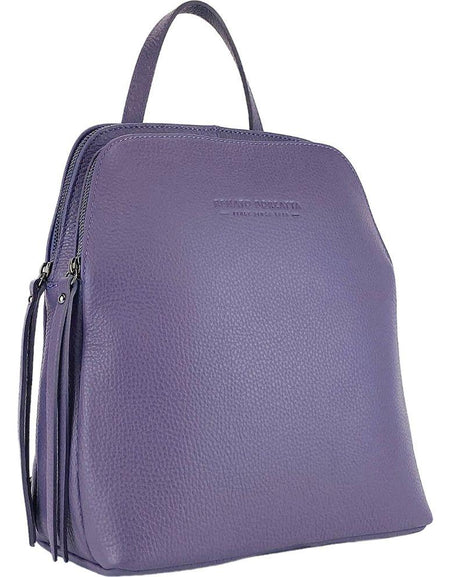 RB1018Y | Zaino Donna Doppio scomparto in Vera Pelle Made in Italy con spallacci regolabili. Accessori in metallo Canna di Fucile - Colore Viola - Dimensioni: cm 26 x 30 x 14,5-0