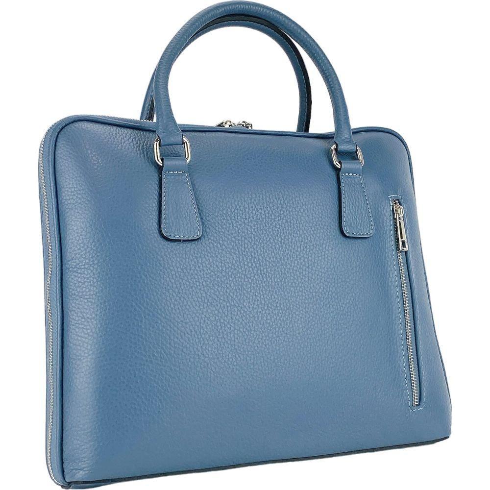 RB1019P | Cartella Business Unisex in Vera Pelle Made in Italy con tracolla removibile. Attacchi con moschettoni in metallo Nickel Lucido - Colore Avio - Dimensioni: cm 37 x 29 x 6,5-1