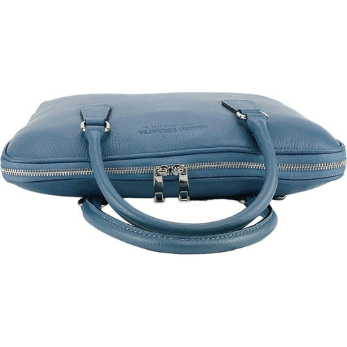 Load image into Gallery viewer, RB1019P | Cartella Business Unisex in Vera Pelle Made in Italy con tracolla removibile. Attacchi con moschettoni in metallo Nickel Lucido - Colore Avio - Dimensioni: cm 37 x 29 x 6,5-3
