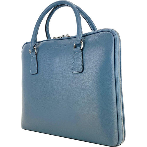 Load image into Gallery viewer, RB1019P | Cartella Business Unisex in Vera Pelle Made in Italy con tracolla removibile. Attacchi con moschettoni in metallo Nickel Lucido - Colore Avio - Dimensioni: cm 37 x 29 x 6,5-4
