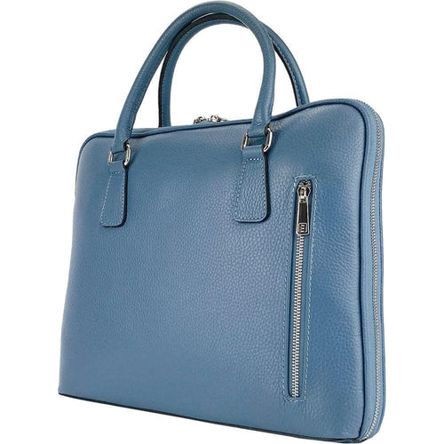 Load image into Gallery viewer, RB1019P | Cartella Business Unisex in Vera Pelle Made in Italy con tracolla removibile. Attacchi con moschettoni in metallo Nickel Lucido - Colore Avio - Dimensioni: cm 37 x 29 x 6,5-0
