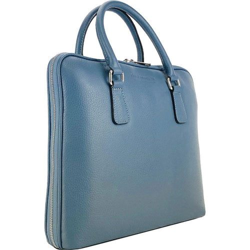 Load image into Gallery viewer, RB1019P | Cartella Business Unisex in Vera Pelle Made in Italy con tracolla removibile. Attacchi con moschettoni in metallo Nickel Lucido - Colore Avio - Dimensioni: cm 37 x 29 x 6,5-6
