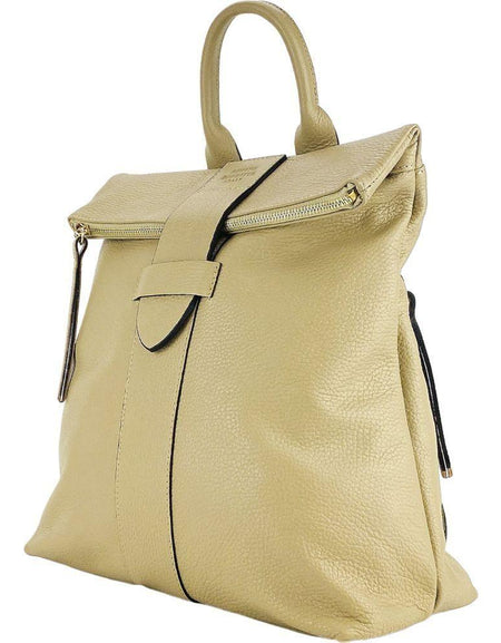 RB1021AL | Zaino Donna Morbido in Vera Pelle Made in Italy con Spallacci regolabili. Chiusura lampo e Accessori in metallo Oro Lucido - Colore Beige - Dimensioni: cm 30 x 34 x 10,5-1