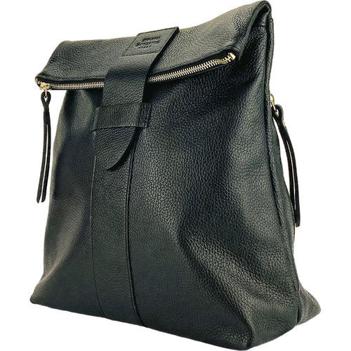 Load image into Gallery viewer, RB1021A | Zaino Donna Morbido in Vera Pelle Made in Italy con Spallacci regolabili. Chiusura lampo e Accessori in metallo Oro Lucido - Colore Nero - Dimensioni: cm 30 x 34 x 10,5-1
