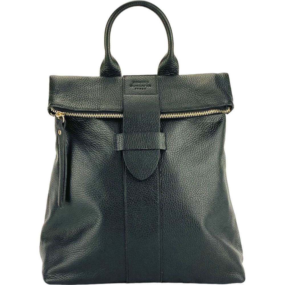 RB1021A | Zaino Donna Morbido in Vera Pelle Made in Italy con Spallacci regolabili. Chiusura lampo e Accessori in metallo Oro Lucido - Colore Nero - Dimensioni: cm 30 x 34 x 10,5-2