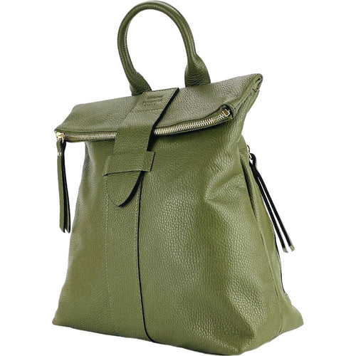 Load image into Gallery viewer, RB1021E | Zaino Donna Morbido in Vera Pelle Made in Italy con Spallacci regolabili. Chiusura lampo e Accessori in metallo Oro Lucido - Colore Verde - Dimensioni: cm 30 x 34 x 10,5-1
