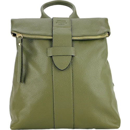 Load image into Gallery viewer, RB1021E | Zaino Donna Morbido in Vera Pelle Made in Italy con Spallacci regolabili. Chiusura lampo e Accessori in metallo Oro Lucido - Colore Verde - Dimensioni: cm 30 x 34 x 10,5-2
