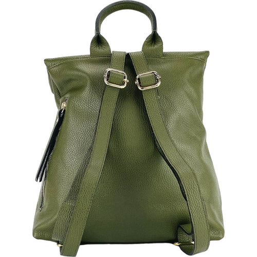 Load image into Gallery viewer, RB1021E | Zaino Donna Morbido in Vera Pelle Made in Italy con Spallacci regolabili. Chiusura lampo e Accessori in metallo Oro Lucido - Colore Verde - Dimensioni: cm 30 x 34 x 10,5-4
