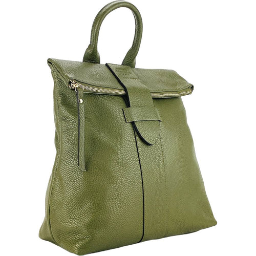 Load image into Gallery viewer, RB1021E | Zaino Donna Morbido in Vera Pelle Made in Italy con Spallacci regolabili. Chiusura lampo e Accessori in metallo Oro Lucido - Colore Verde - Dimensioni: cm 30 x 34 x 10,5-0
