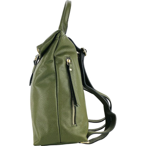 Load image into Gallery viewer, RB1021E | Zaino Donna Morbido in Vera Pelle Made in Italy con Spallacci regolabili. Chiusura lampo e Accessori in metallo Oro Lucido - Colore Verde - Dimensioni: cm 30 x 34 x 10,5-5
