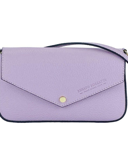 RB1023CI | Borsa piccola a Spalla con Tracolla a catena removibile in Vera Pelle Made in Italy. Pattina di Chiusura. Accessori in metallo Oro Lucido - Colore Lilla - Dimensioni: cm 22 x 12 x 3-1