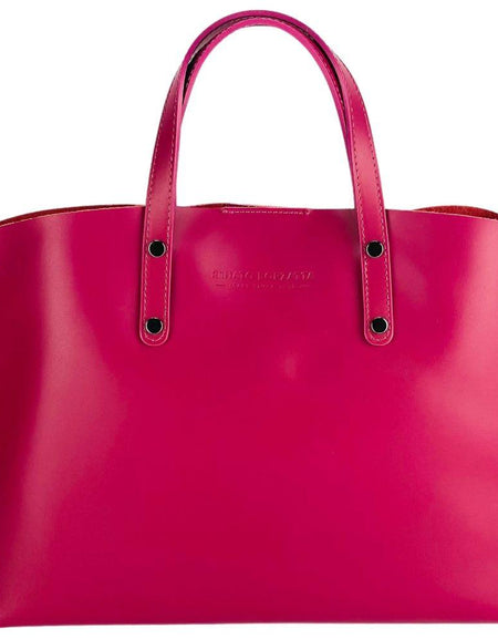RB1024BE  | Borsa Donna a Mano in Vera Pelle Made in Italy con tracolla removibile. Sacca grande interna estraibile. Accessori Canna di Fucile Lucido - Colore Fuxia - Dimensioni: cm 48x31x11-1